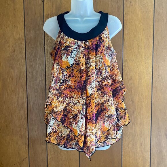 New Directions Top Womens S Sleeveless Layered Blouse Multicolor Abstract Flowy‎ - Picture 1 of 13